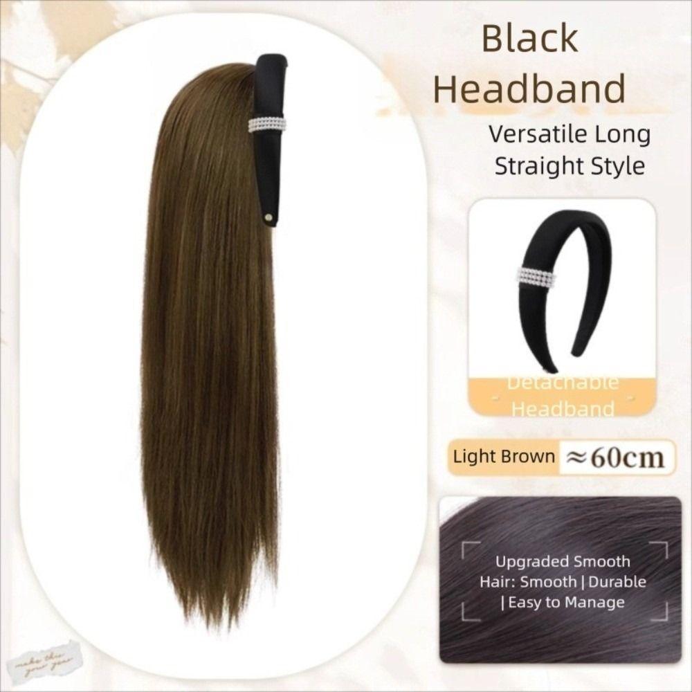 Hair Hoop Half Headband Wig Korean Style Long Straight Hair Simulated Pearl Headband Wig  Party