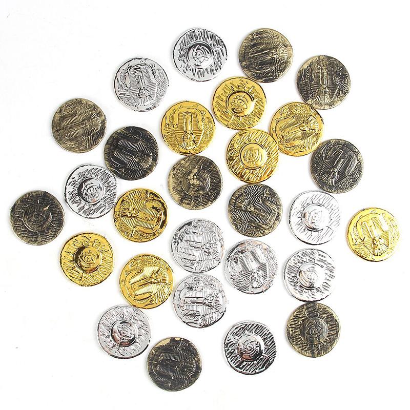100Pcs Pirate Coin Spanish Doubloon Hunt Treasure Chest Toys Halloween Decorations Bronze Gold Silver Plastic Prop Currency