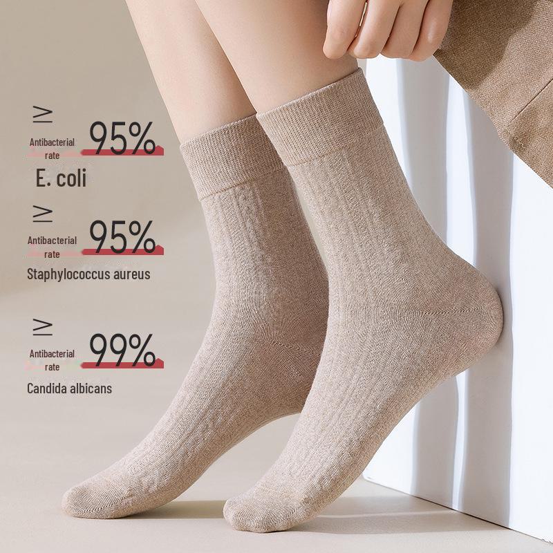 Women's Retro Twist Pure Cotton Mid-Tube Socks - Antibacterial, Deodorant, Autumn/Winter, White Long Socks.