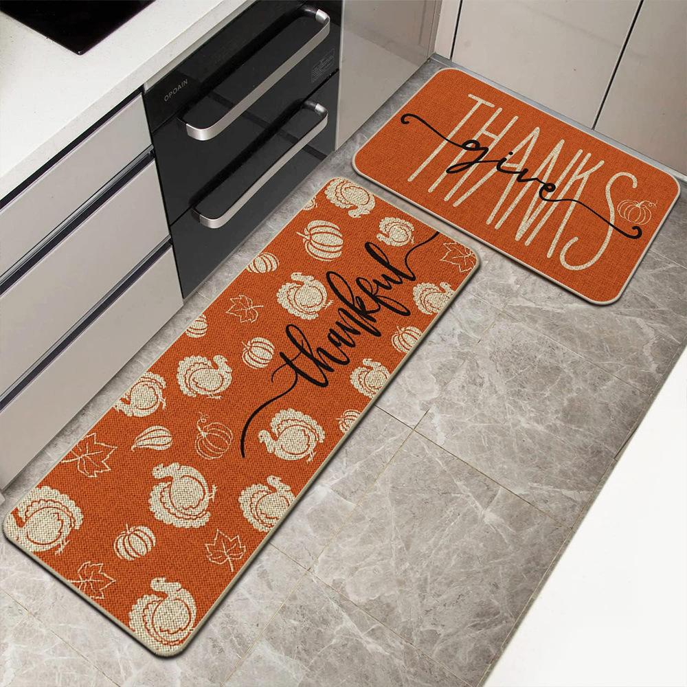 2pcs Thanksgiving Kitchen Floor MATS, Entrance Door Mats, Corridor Laundry Room Long Carpet, Home Decoration