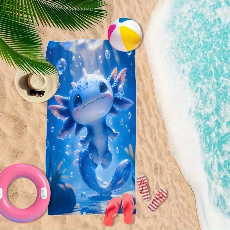 1Pc Cute Axolotl Beach Towel Underwater Animal Print Cartoon Design Quick Dry Soft Microfiber Bath Towel For Kids Girls Gift