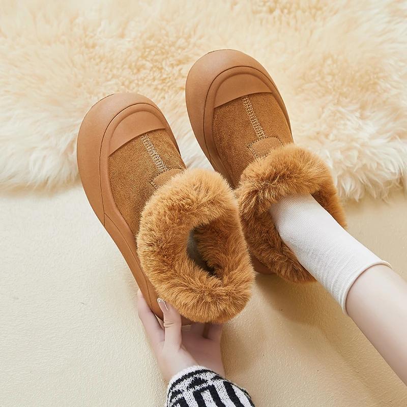 Fashion Flats Thick Shallow Women Snow Boots Fur Short Plush Winter Fashion New Suede Casual Women Shoes 2025 Trend Comfort Warm Boots