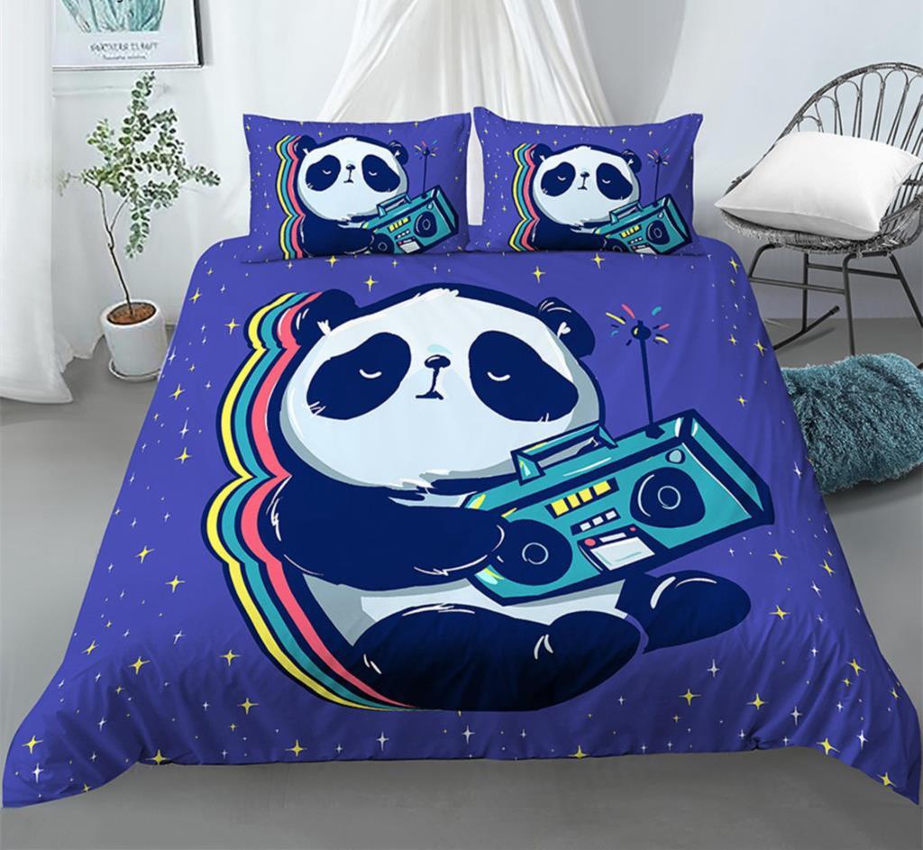 Cartoon Lovely Panda Bedding Set White Bed Linen 3D Print Gift For Kids Girls 3pcs Twin Single Queen King Size Duvet Cover Set