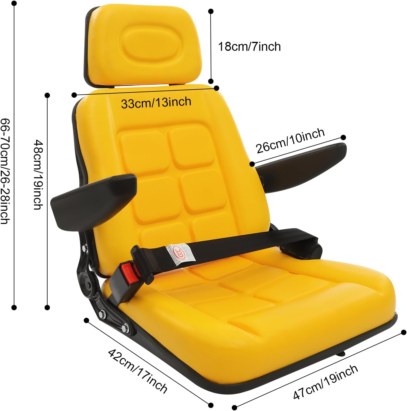 

Universal Tractor Seat, Adjustable Forklift Seat w/ Safety Belt & Armrests, Ergonomic Heavy-Duty Tractor Cushion for Tractors жовтий