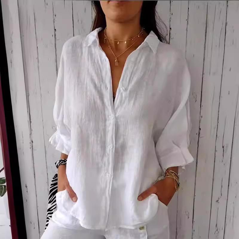

Spring New Cotton Linen Shirt with Back Tie Design, Women’s Casual Blouse S белый