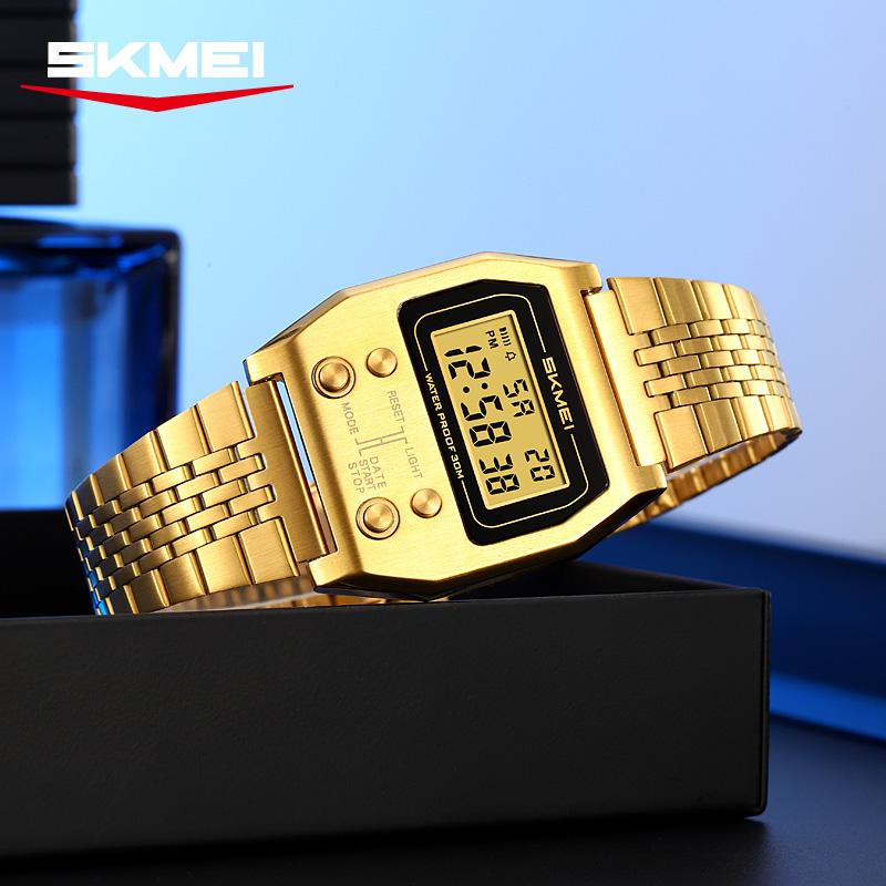 SKMEI 2460 Herre Sport Rustfrit Stål Mode LED Elektronisk Alarm Vandtæt Digitalt Armbåndsur Ur til Mænd Reloj Hombre