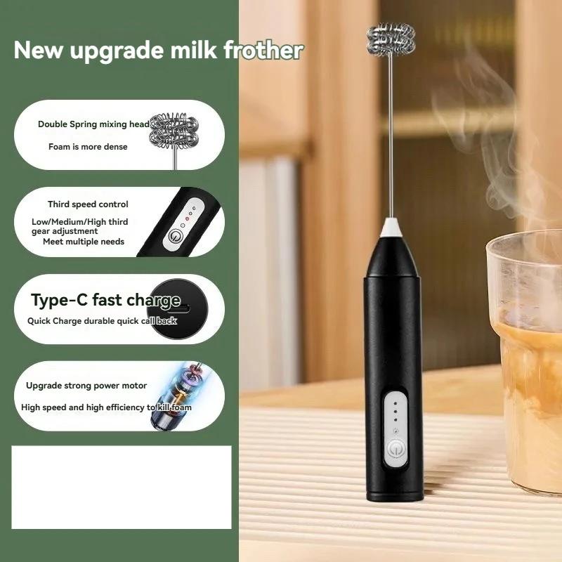 3-Speed Rechargeable Electric Milk Frother Double Whisk Handheld Coffee Foamer Drink Whisk for Lattes Matcha Hot Chocolate Egg