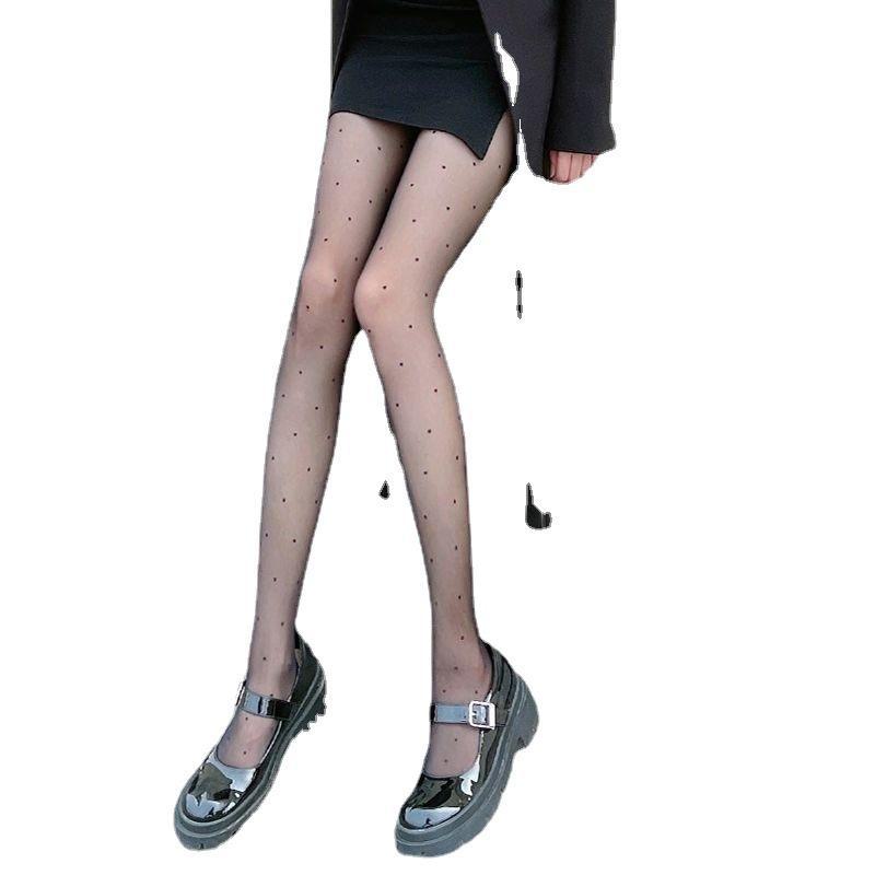 Women's White Polka Dot Silk Stockings with Black Bow - Spring/Summer Lolita Style