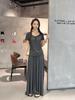 Spring & Summer Modal Tie-Up Round Neck Tee & Drawstring High Waist Long Skirt Set