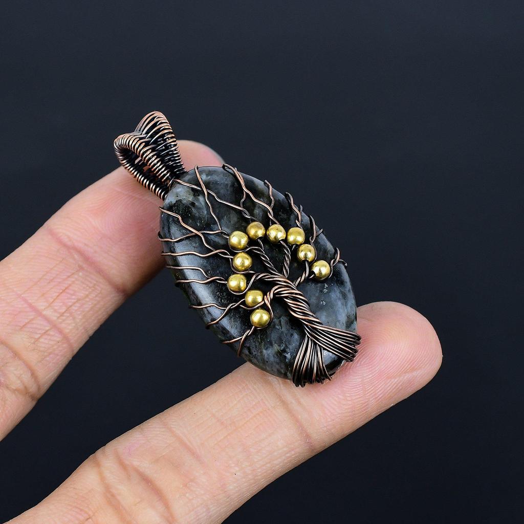 Larvikite Pendant Handmade Gemstone Jewelry, 999 Copper Wire Wrapped Pendant ,Unique Design Jewelry Pendant