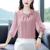 Women's Spring and Autumn Plus Size Thin Section Round Neck Seven Quarter Sleeve Solid Colour Casual Loose Breathable Comfortable Shirt
