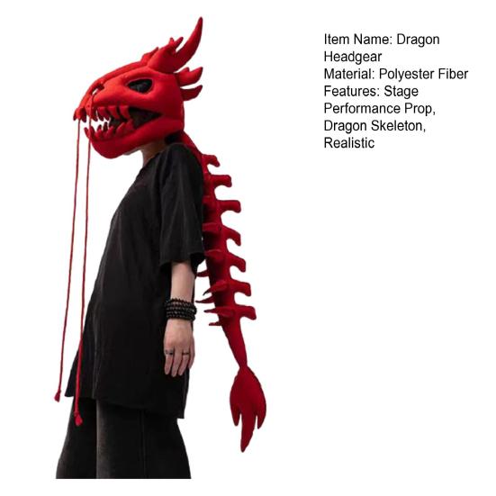 Chinese Loong Skeleton Headgear 3D Dragon Bone Head Costume Prop Halloween Cosplay Party Stage Performance Plush Head