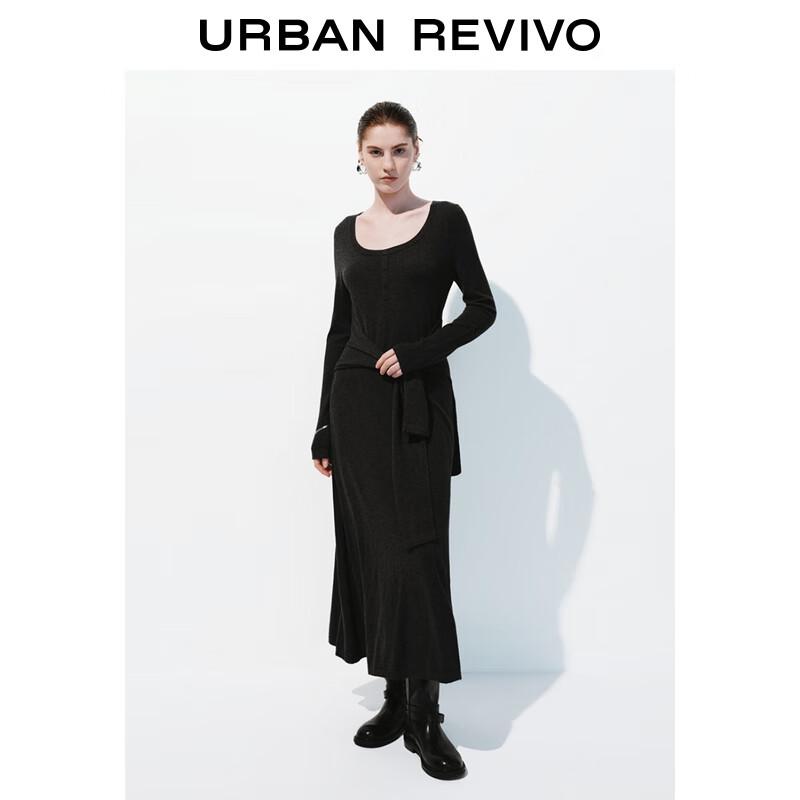 

UR 2025 Autumn Women s Simple Grey Tie-Knit Dress L