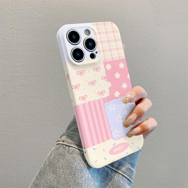 Plaid splicing is suitable for Apple 17promax cartoon cute iPhone16Pro lens all-inclusive 15 new 14.