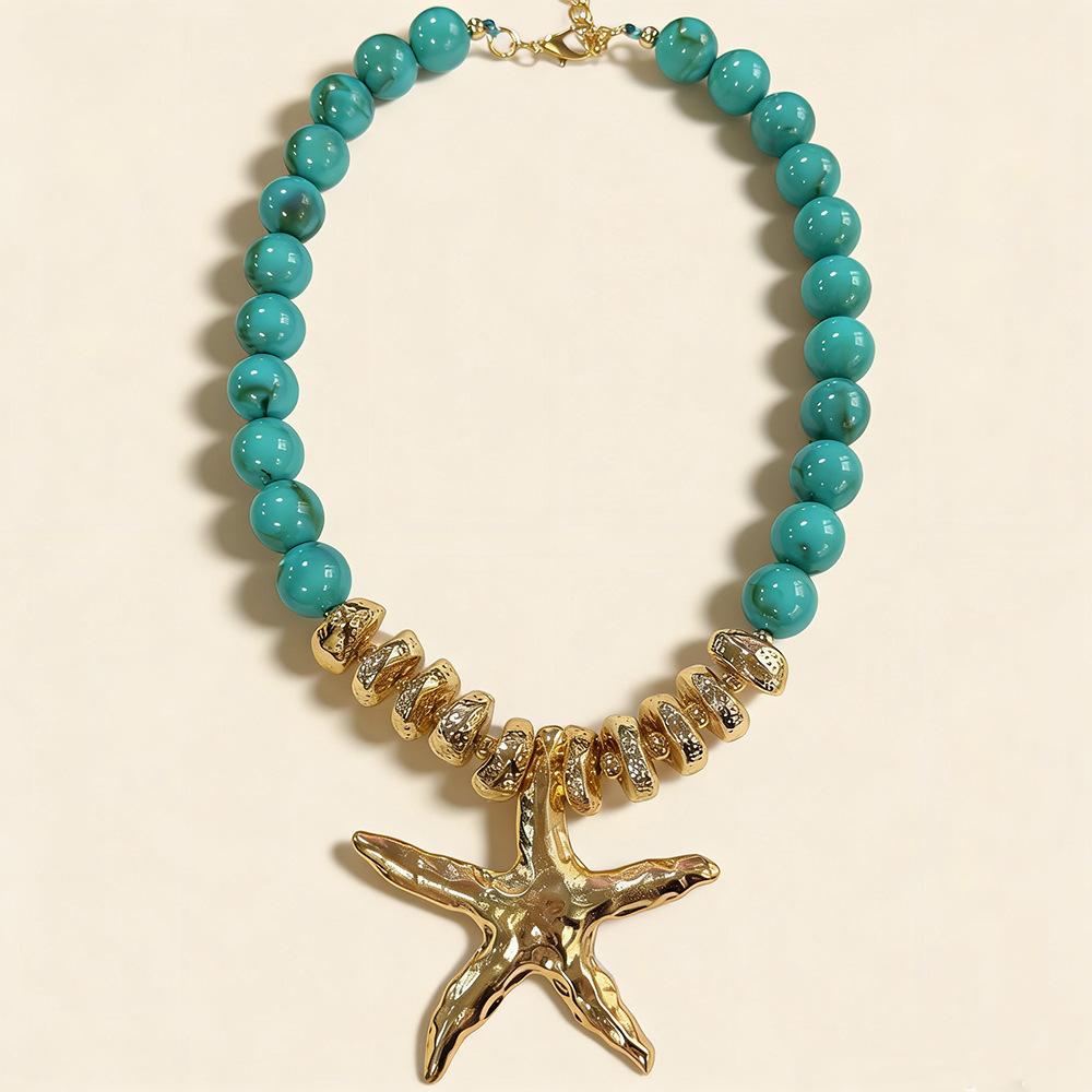 ZA Starfish Pendant Acrylic Beaded Necklace Vacation Style Ocean Clavicle Chain Handmade Light Luxury