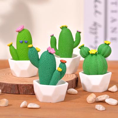 4Pcs/set Simulation Cactus Miniatures Resin Bonsai Plant Ornaments Micro Landscape Fairy Garden Decoration