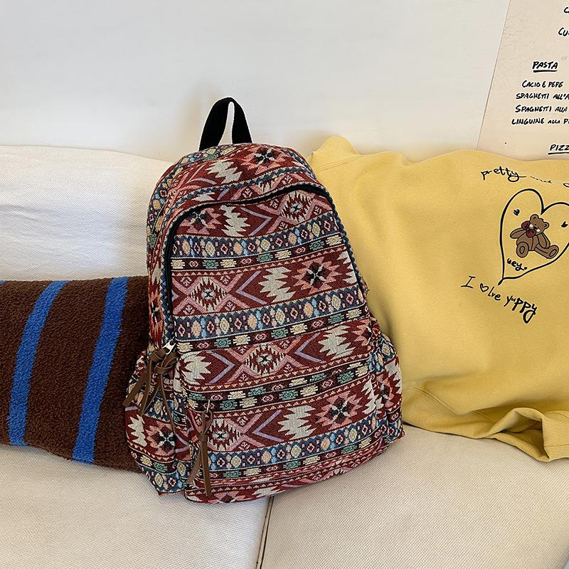 Ethnic style schoolbag female college student fashion cross-border large-capacity computer backpack lightweight retro high school backpack