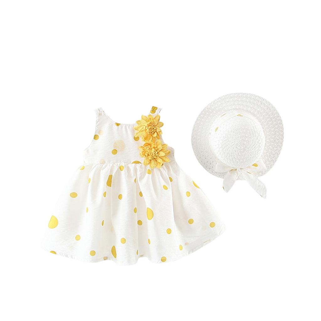 Girls Skirt Dress Sleeveless Summer Princess Party Dress Hat Suit