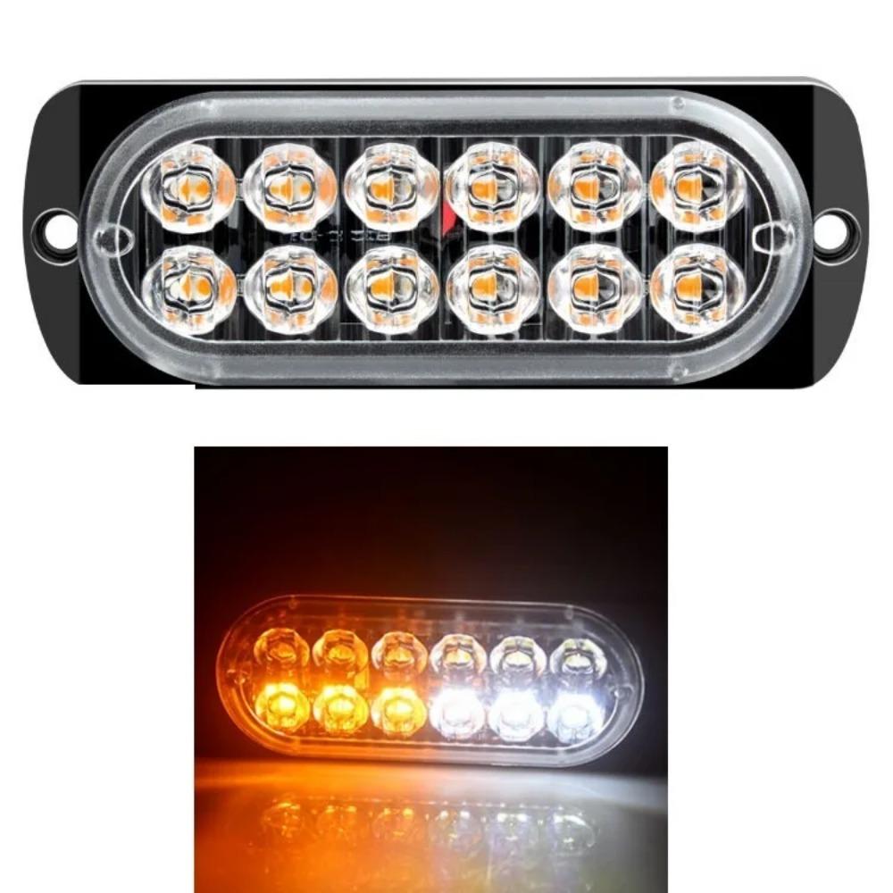 12 Led Strobe Side Warning Light Strobe Flashing Lightbar Car Truck Beacon Lamp Amber Yellow White Traffic Light 12V - 24V