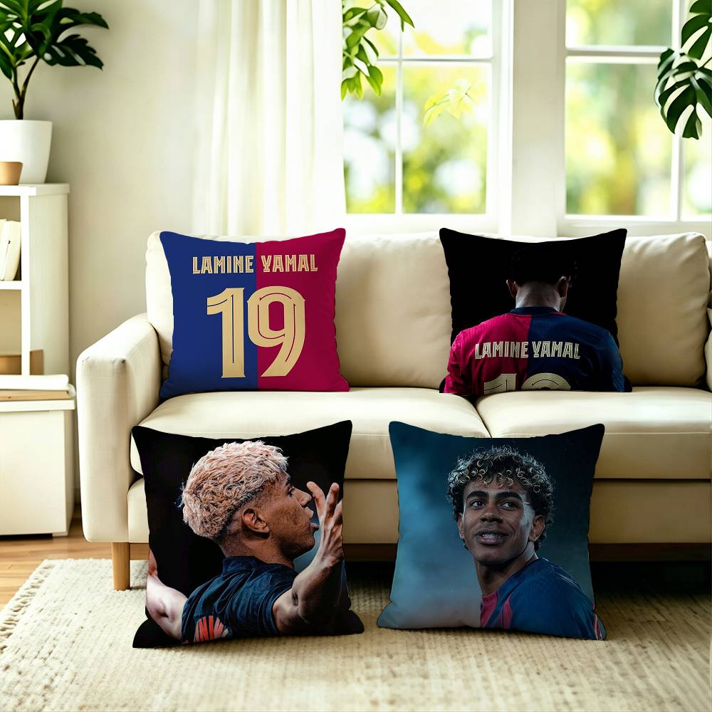 Football Star Lamine Yamal Pillow Case Square DoubleSided Sofa Cushion Cover Bedroom Bedside Pillow