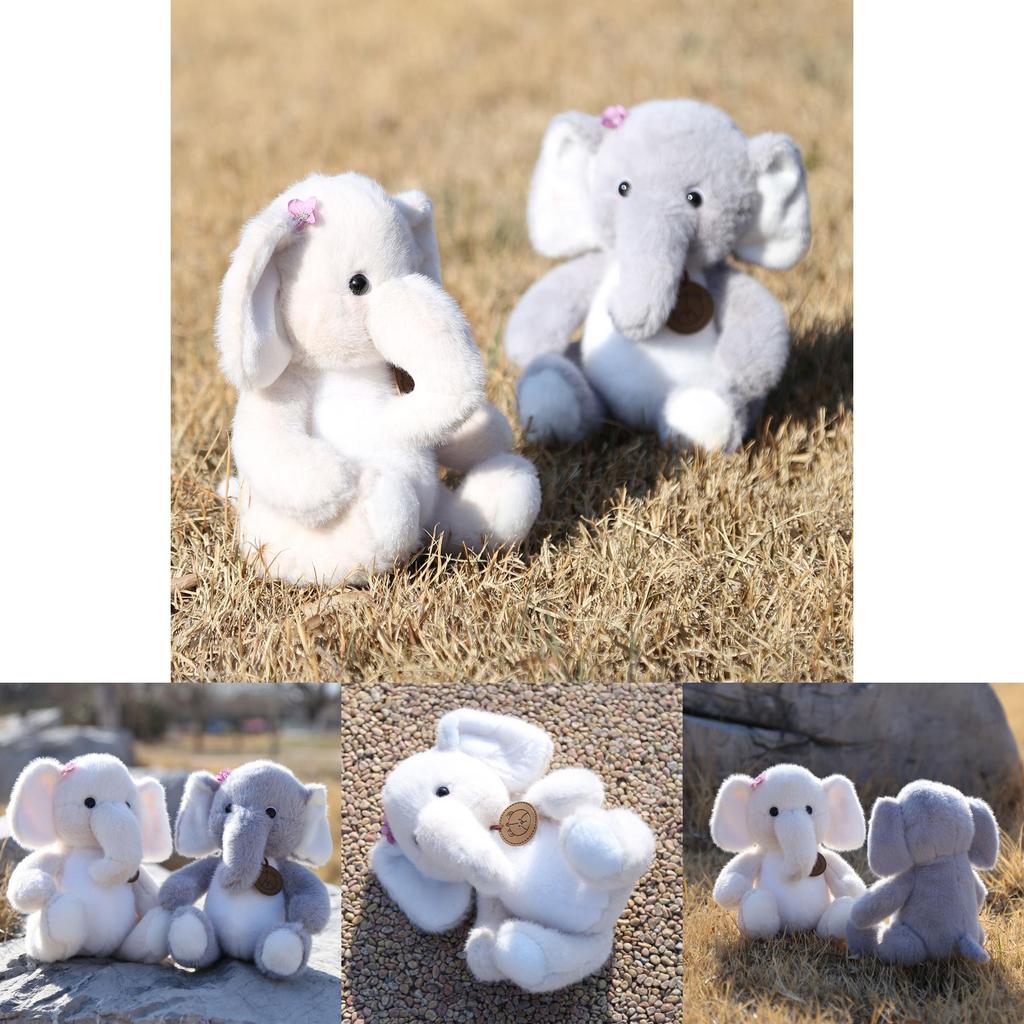 Cute Gray Beige Elephant Cartoon Plush Toy Doll For Birthday Decor