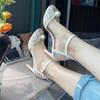 Summer Lace Mesh Pearls Peep Toe Women Sandals Sexy Ankle Strap High Heels Gladiator Sandals Ladies Party Dress Shoes