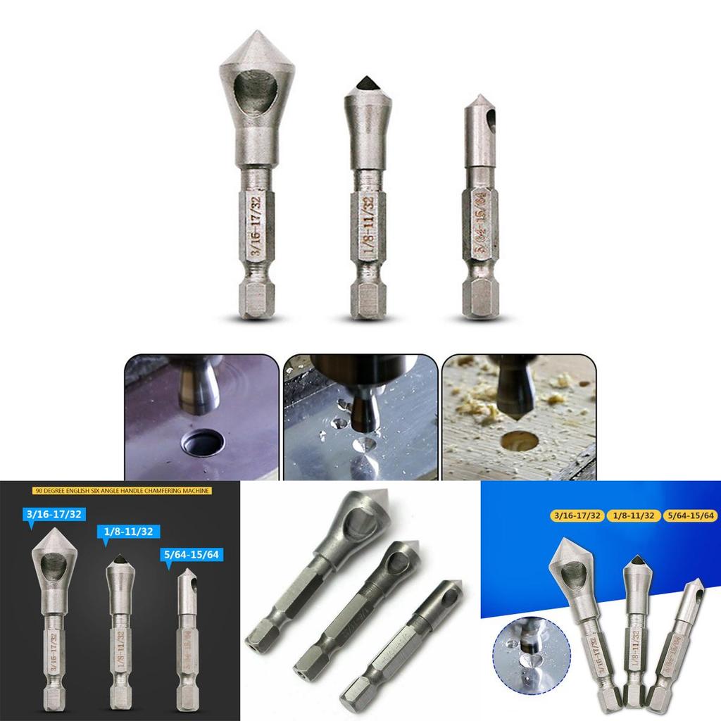 Premium 3pcs Countersink Drill Bit Set With Durable Hex Shank For Wood And Metal