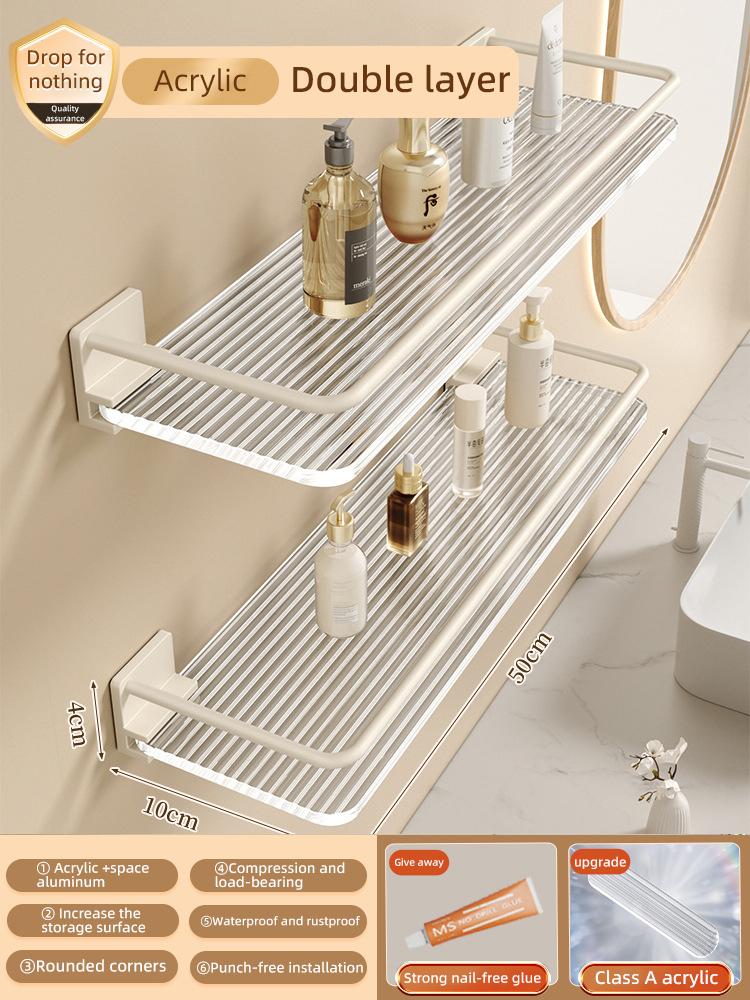 Acrylic Transparent Wall Storage Rack Cosmetic Makeup Storage Tray Shampoo Rack Shower Shelf Bathroom Accessories No Drill Shelf