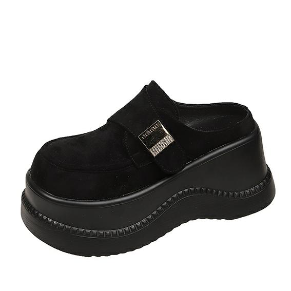 Fashion 8CM Height Increasing Women's Shoes No Heel Half Drag Spring New Style Thick Soled High Heels Toe Cap Casual Women's Slippers