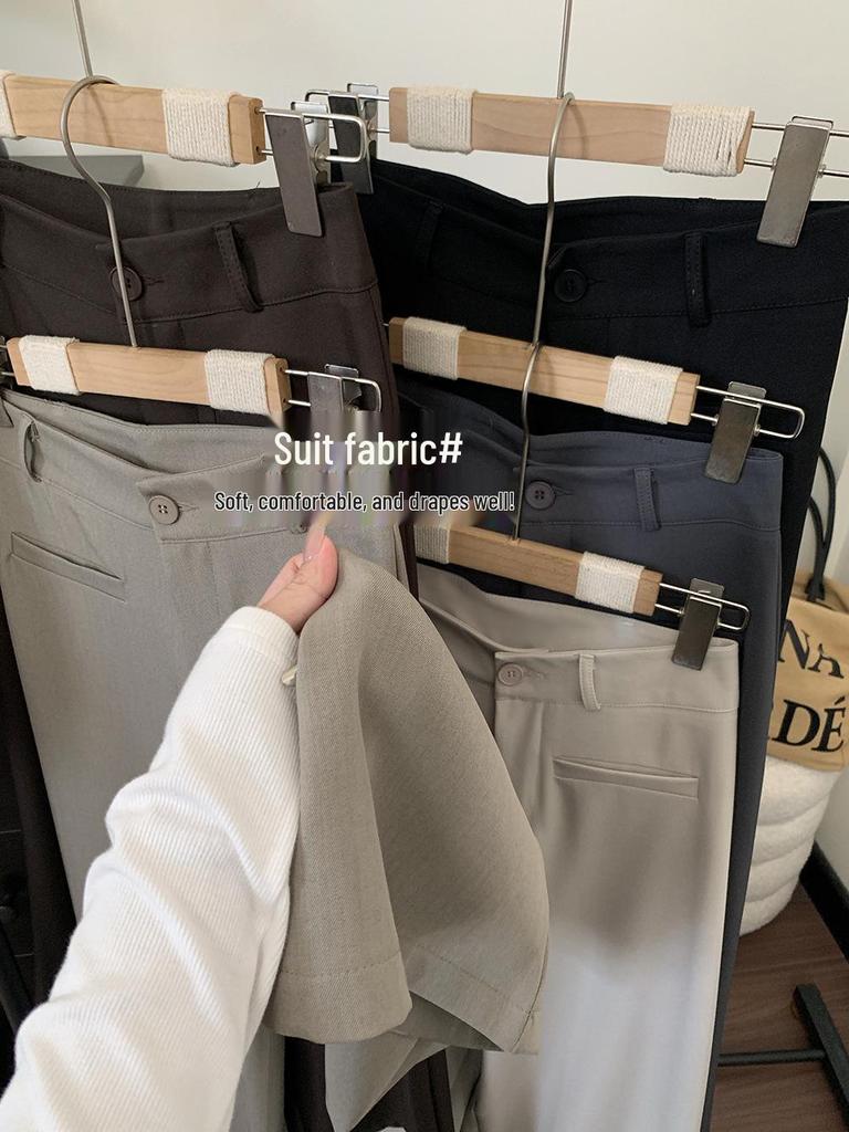 High-Grade Gray Wide-Leg Suit Pants - Women's Spring 2026 Drape Loose, Floor-Length Casual Trousers