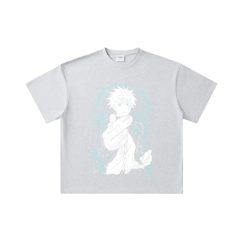260 GSM Doppelgarn 32er Zählung 100% Baumwolle Jujutsu Kaisen V2 Gojo Druck Unisex Schweres Baumwoll-T-Shirt