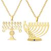 Chanukah Menorah Necklace Religious Jerusalem Temple Hanukkah Shammash Pendant Stainless Steel Judaica Jewelry