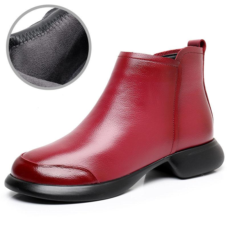 Fashion GKTINOO 2024 Autumn Winter Women Boots Genuine Leather Flat Heel Side Zipper Soft Soled Retro Style Casual Mother Short Boots