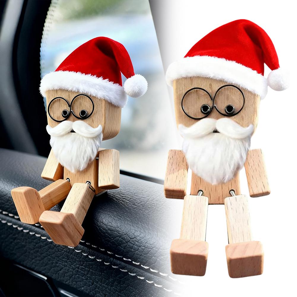 Christmas Santa Claus Wooden Doll Car Decoration Flexible With Magnetic Expressions Joints 12 Facial Figurine Changeable D0K3