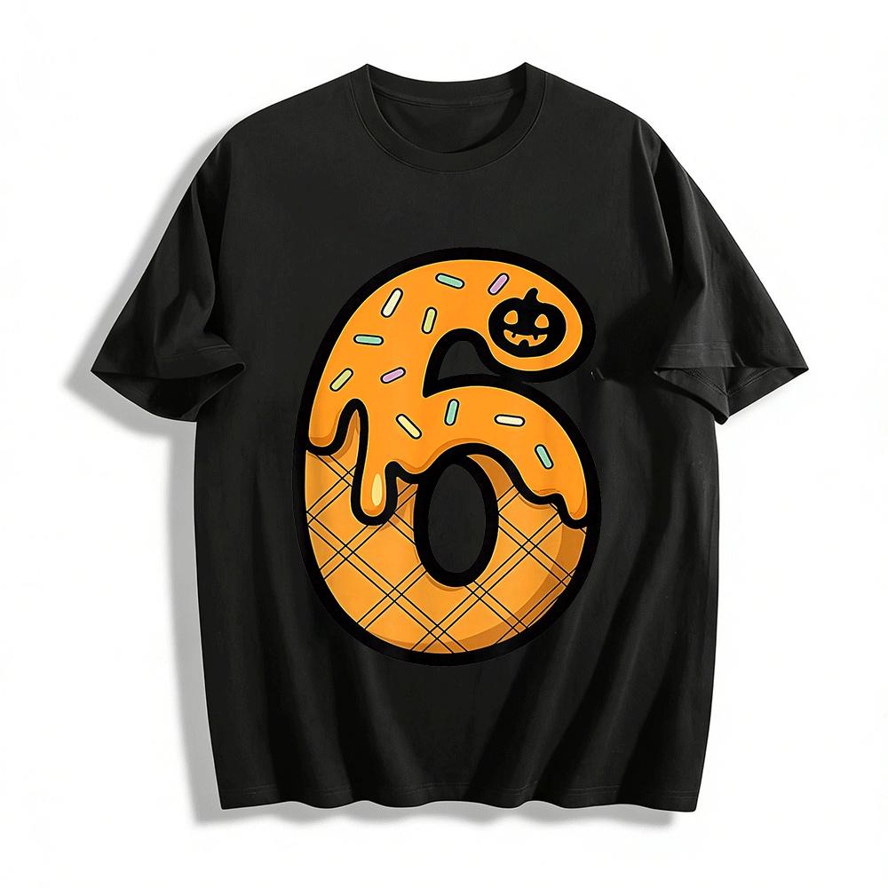 

Halloween Themed Number 6 Donut Print Kids Top Pure cotton T-shirt XXS