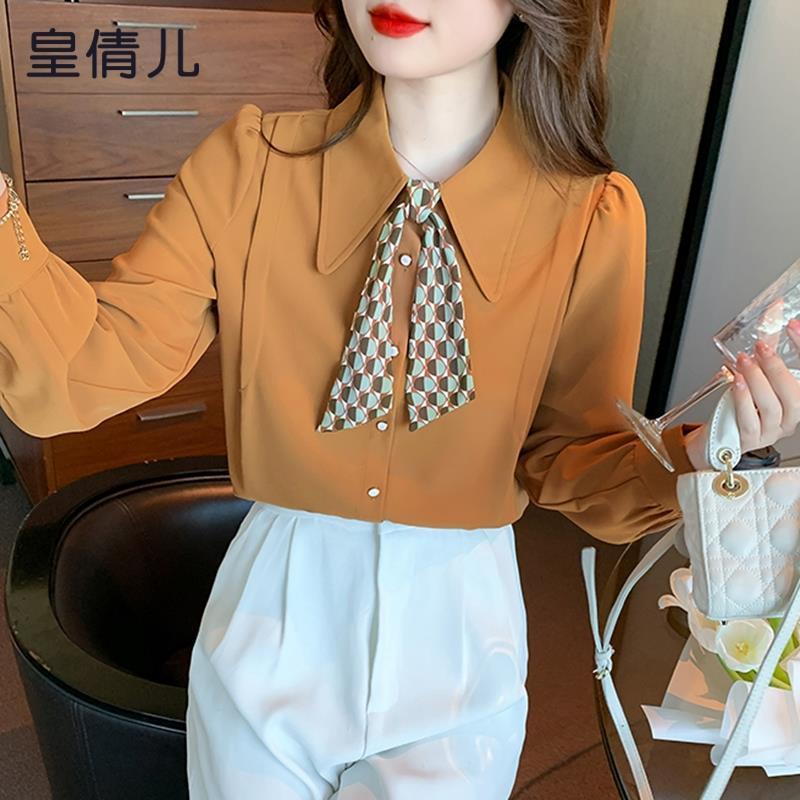 Retro Long-sleeved Chiffon Shirt for Women New High-end Top Loose and Fashionable