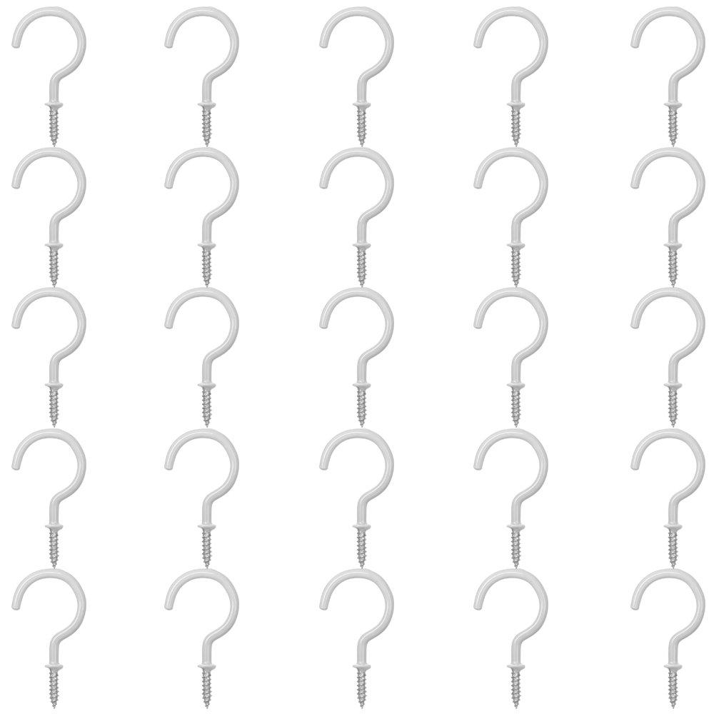 25 Pack Cup Hook Ceiling Hooks, 2.9 Inches, FineGood Vinyl Coated Screw Hanger for Indoor and Outdoor Use - White