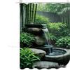 Green Fountain Landscape Shower Curtain Set with Bath Mat, Toilet Lid Mat & 12 Hooks