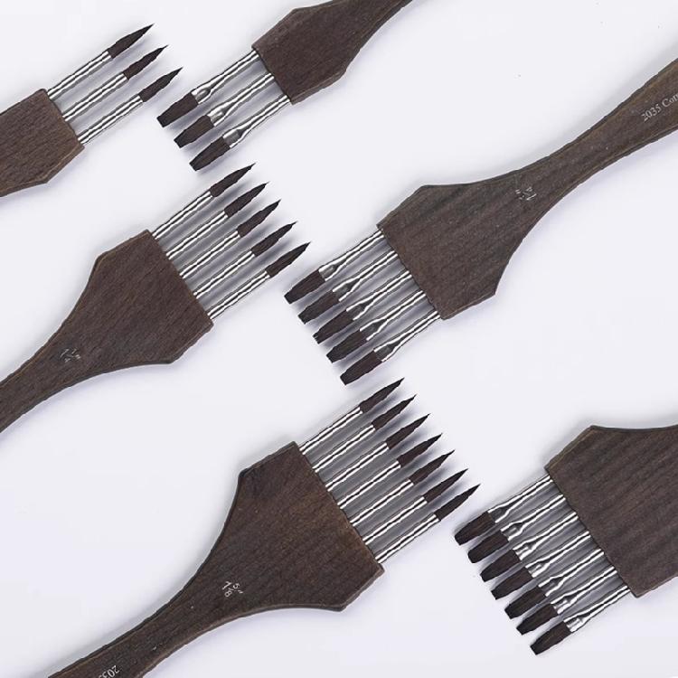 Dense Bristle Art Brush Wooden Handle Art Painting Comb Brush Smooth Painting Experience for Watercolor Acrylic Painting