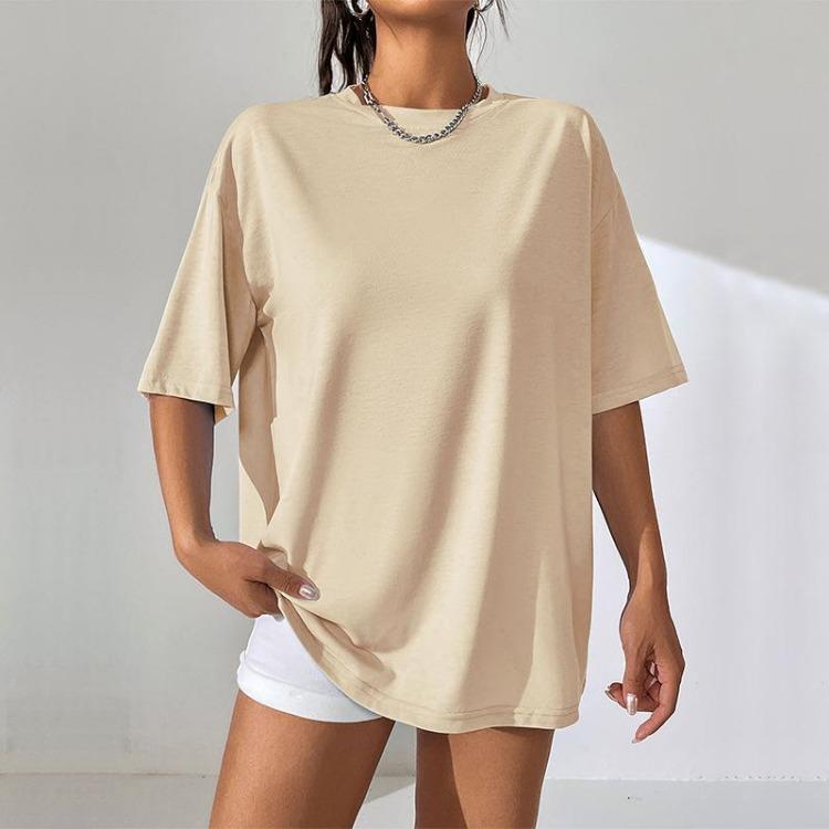 Women s Casual Short Sleeve Round Neck T Shirt Simple Style Top S абрикосовый