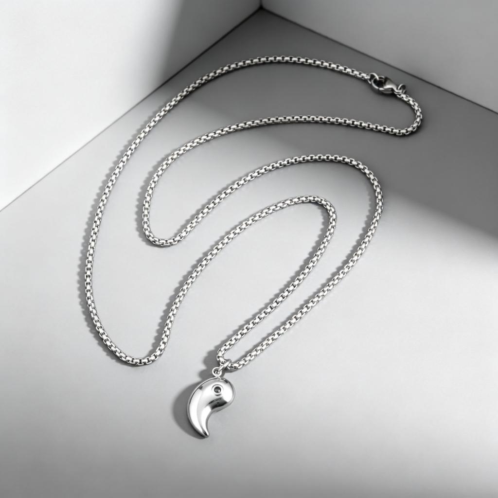Mystical Ba Gua Zircon Necklace for Men Women, Stainless Steel Silver Taoist Pendant, Lucky Jewelry Gift