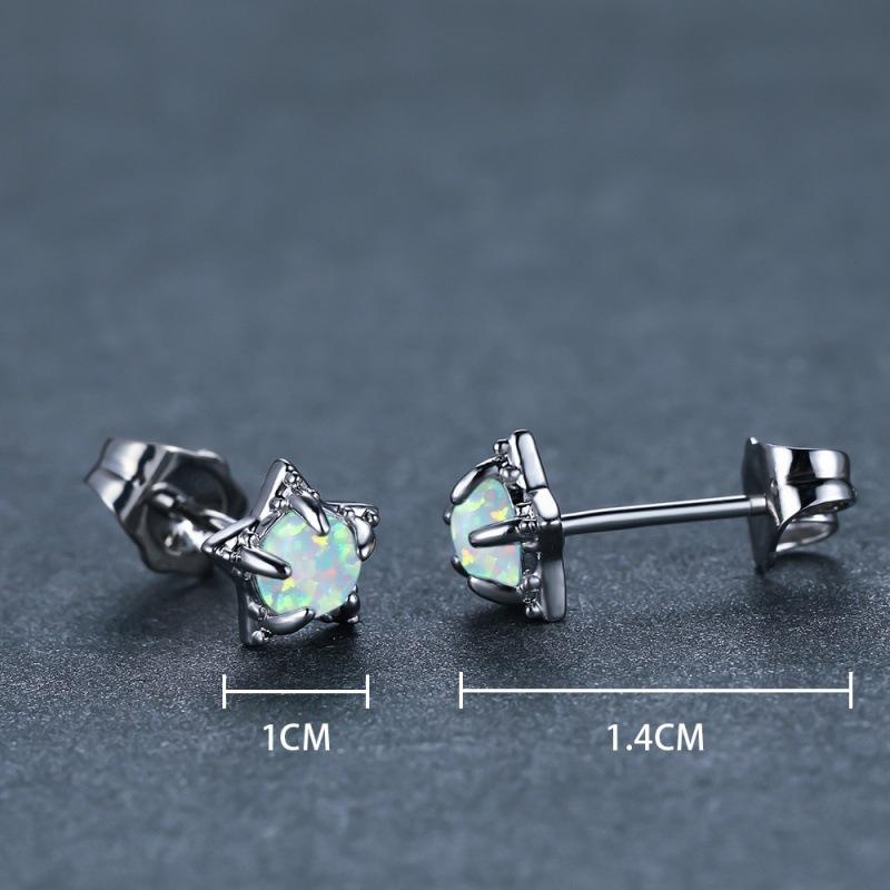 Ins Wind Gold Platinum Five Claws Round Blue and White Opal Star Women's Versatile Stud Earrings Fashion