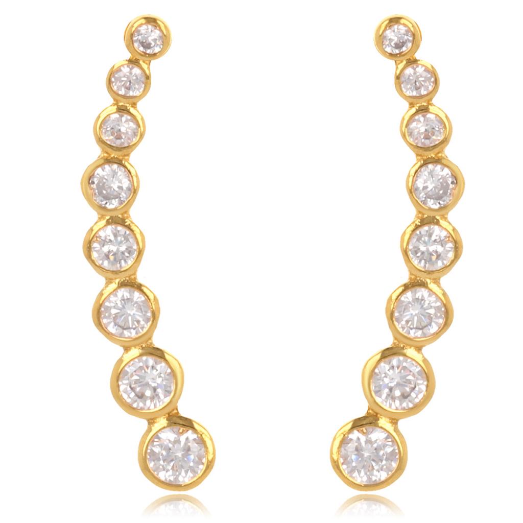 Les Trésors De Lily [Q2617] - Gold Plated Earrings 'Sissi' White Gold - 25x3 Mm