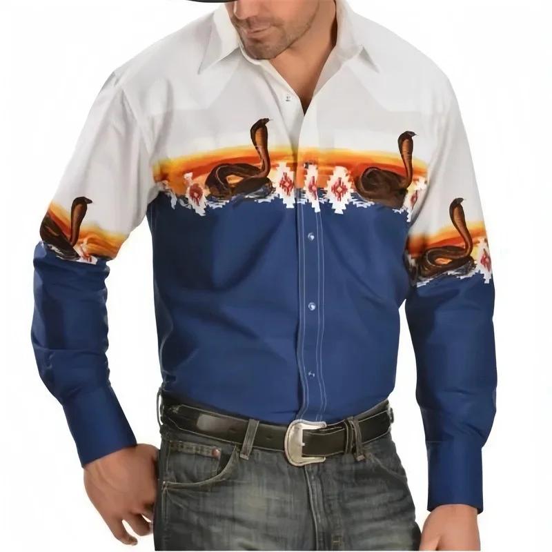 Western Style Long-sleeve Shirt, Men's Fashion Top with Geometric Pattern