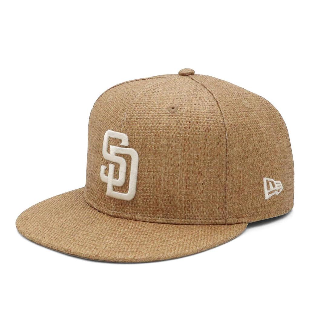 New Era 59FIFTY MLB Paper Straw Cap San Diego Padres SD Khaki Beige 14745140 Flat Visor Unisex UV Protection Lightweight