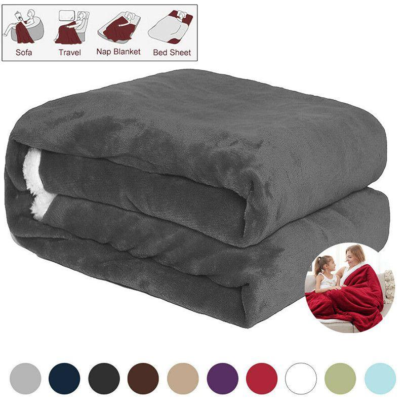 Sherpa Fleece Flannel Blanket Soft Plush Warm Thickened Bed Sofa Queen Twin