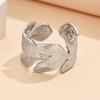 Gold-Plated Stainless Steel Open Ring - Women's Trendy Leaf Design
