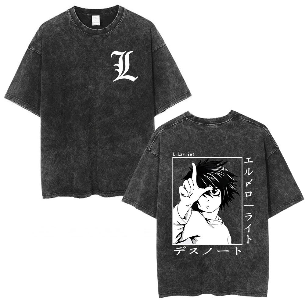 Vintage Washed Anime Death Note Manga Logo Graphic T-shirt Men Women Printed Tee Summer Casual Fashion Clothing Tops High Quality Streetwear