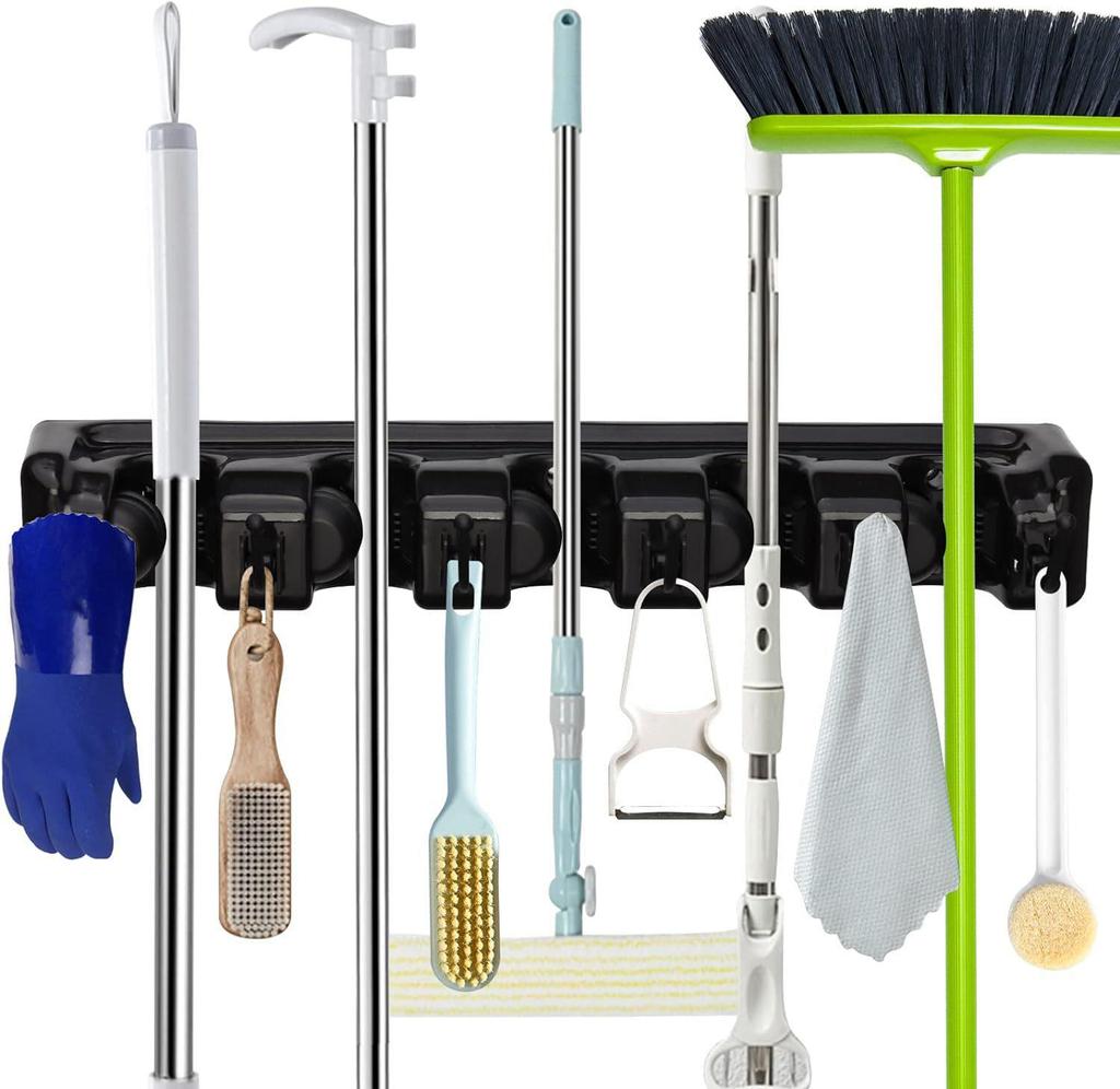 Multifunctional Mop and Broom Holder Rack with Hooks