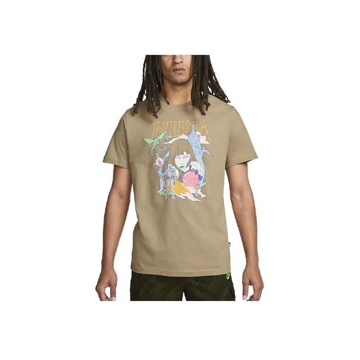 Nike Pattern Print Crew Neck Short Sleeve T-Shirt Men Tops Khaki DR7991-247
